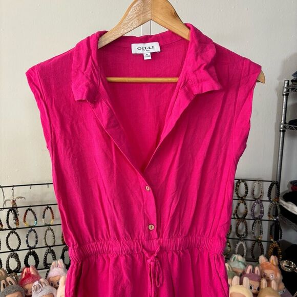 GILLI size medium Sleeveless Pink Jumpsuit linen blend hot pink - Picture 5 of 7